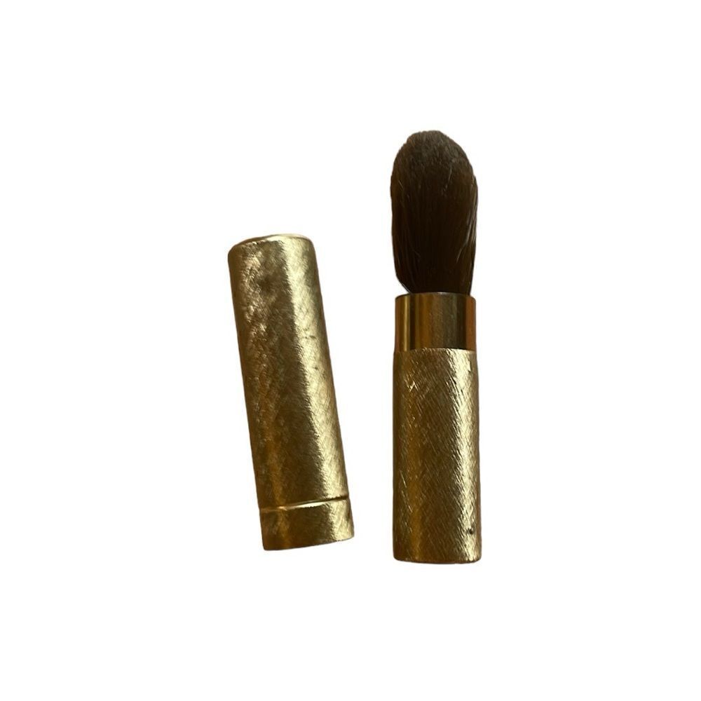 70s Vintage Avon Retractable travel makeup brush in brushed gold case